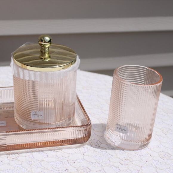 Apothecary Home Bathroom 5 Pc Colored Glass Accessory Collection Peachy Gold - Picture 9 of 16